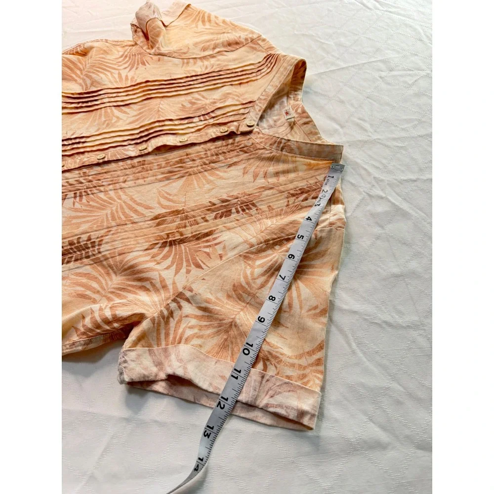 Faherty Gemina Linen Blend Mini Dress Relaxed Fit Peach Palm Boho Chic Large - Picture 12 of 13